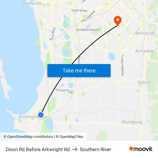 Dixon Rd Before Arkwright Rd to Southern River map