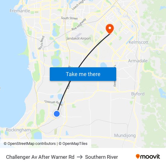 Challenger Av After Warner Rd to Southern River map