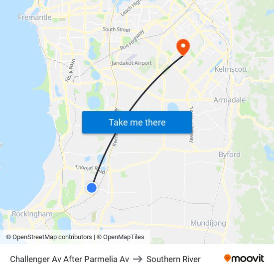 Challenger Av After Parmelia Av to Southern River map