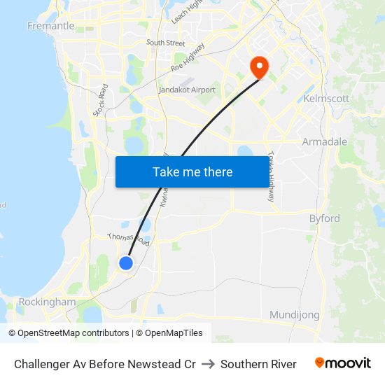 Challenger Av Before Newstead Cr to Southern River map