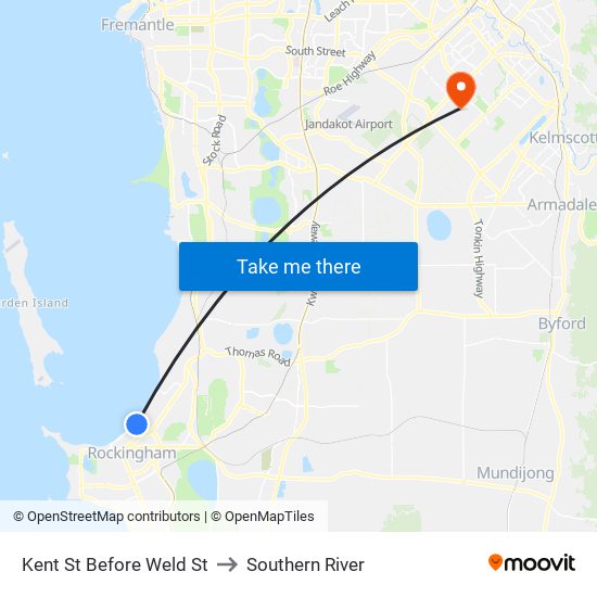 Kent St Before Weld St to Southern River map