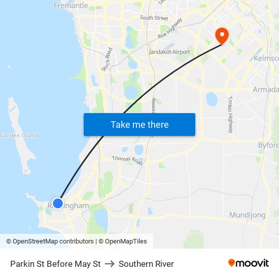 Parkin St Before May St to Southern River map