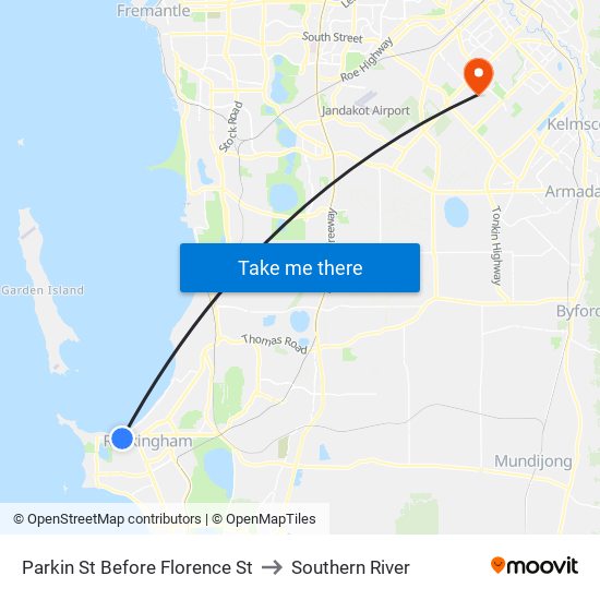 Parkin St Before Florence St to Southern River map