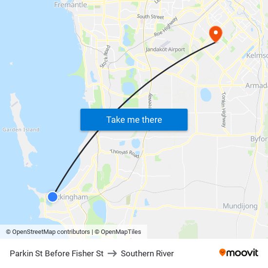 Parkin St Before Fisher St to Southern River map