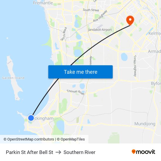 Parkin St After Bell St to Southern River map