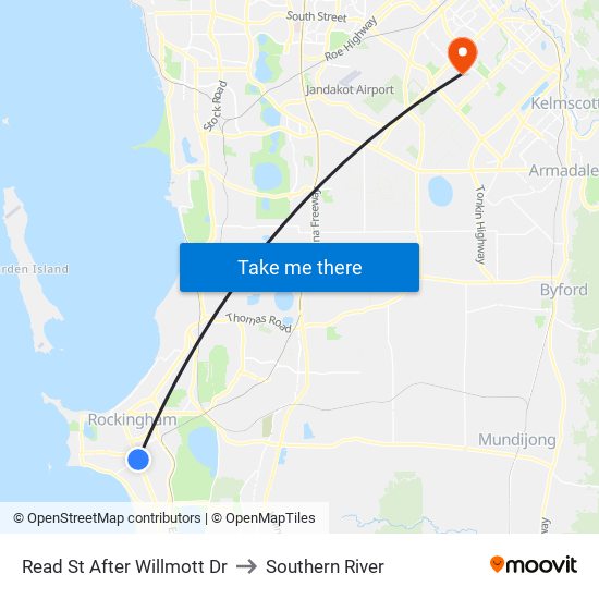 Read St After Willmott Dr to Southern River map