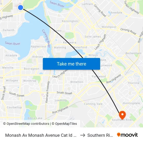 Monash Av Monash Avenue Cat Id 131 to Southern River map