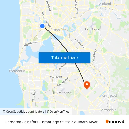 Harborne St Before Cambridge St to Southern River map