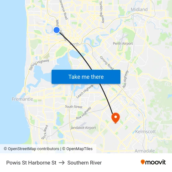 Powis St Harborne St to Southern River map