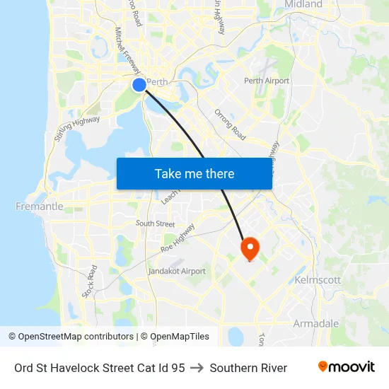 Ord St Havelock Street Cat Id 95 to Southern River map