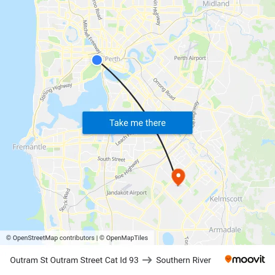 Outram St Outram Street Cat Id 93 to Southern River map