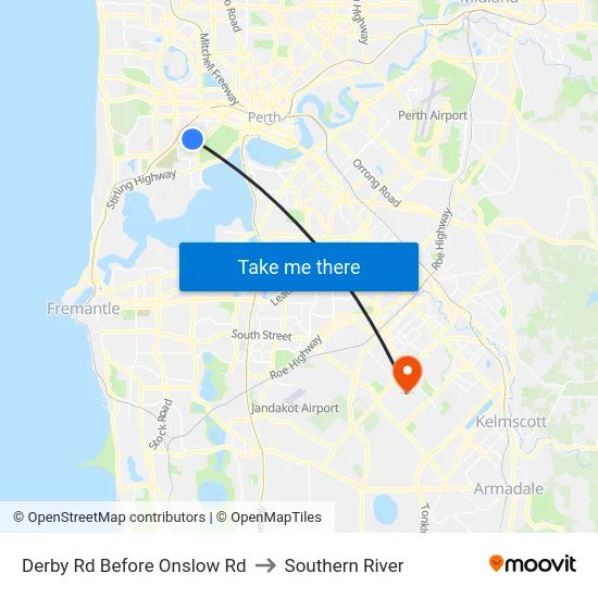 Derby Rd Before Onslow Rd to Southern River map