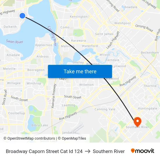 Broadway   Caporn Street Cat Id 124 to Southern River map