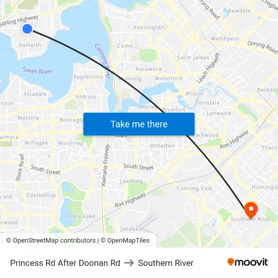 Princess Rd After Doonan Rd to Southern River map