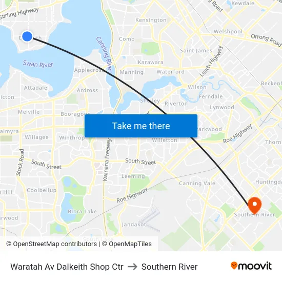Waratah Av Dalkeith Shop Ctr to Southern River map