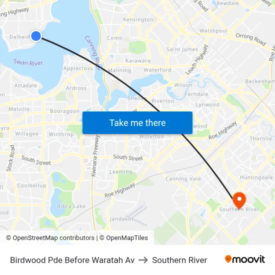 Birdwood Pde Before Waratah Av to Southern River map