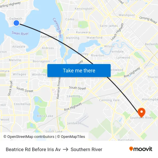 Beatrice Rd Before Iris Av to Southern River map