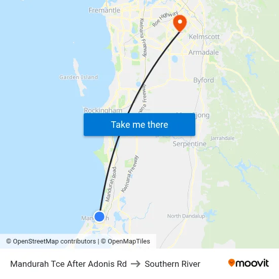 Mandurah Tce After Adonis Rd to Southern River map