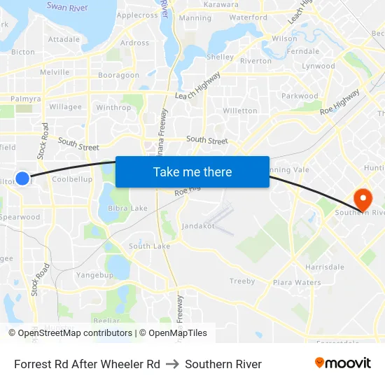 Forrest Rd After Wheeler Rd to Southern River map