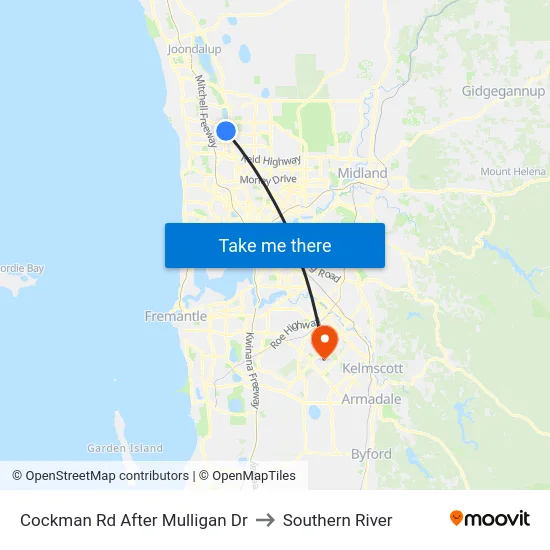 Cockman Rd After Mulligan Dr to Southern River map