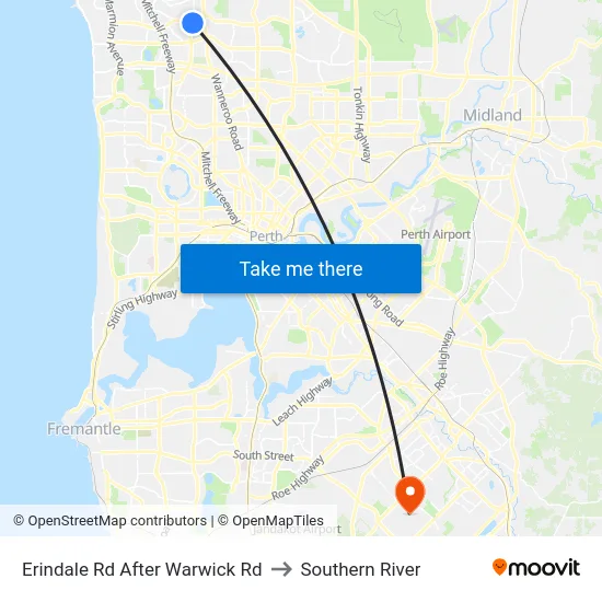 Erindale Rd After Warwick Rd to Southern River map