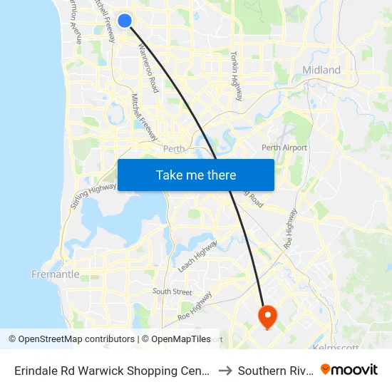 Erindale Rd Warwick Shopping Centre to Southern River map