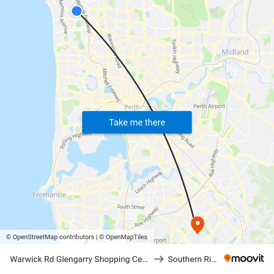 Warwick Rd Glengarry Shopping Centre to Southern River map