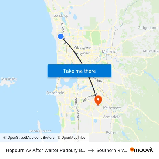 Hepburn Av After Walter Padbury Bvd to Southern River map