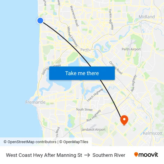 West Coast Hwy After Manning St to Southern River map