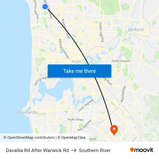 Davallia Rd After Warwick Rd to Southern River map