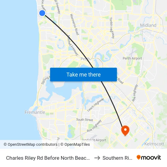 Charles Riley Rd Before North Beach Rd to Southern River map