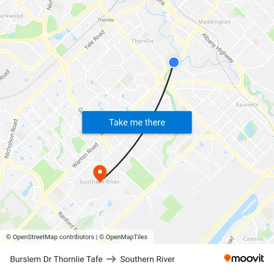 Burslem Dr Thornlie Tafe to Southern River map