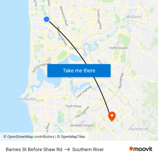 Barnes St Before Shaw Rd to Southern River map