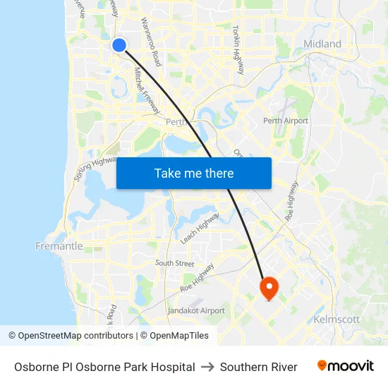 Osborne Pl Osborne Park Hospital to Southern River map