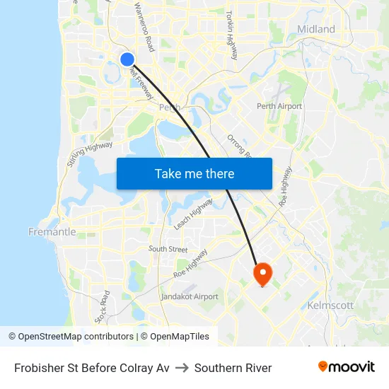 Frobisher St Before Colray Av to Southern River map