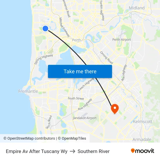 Empire Av After Tuscany Wy to Southern River map