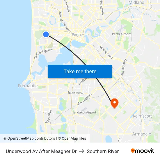 Underwood Av After Meagher Dr to Southern River map