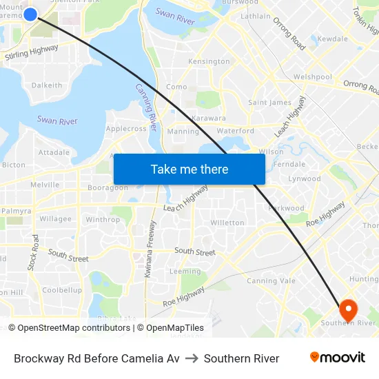 Brockway Rd Before Camelia Av to Southern River map