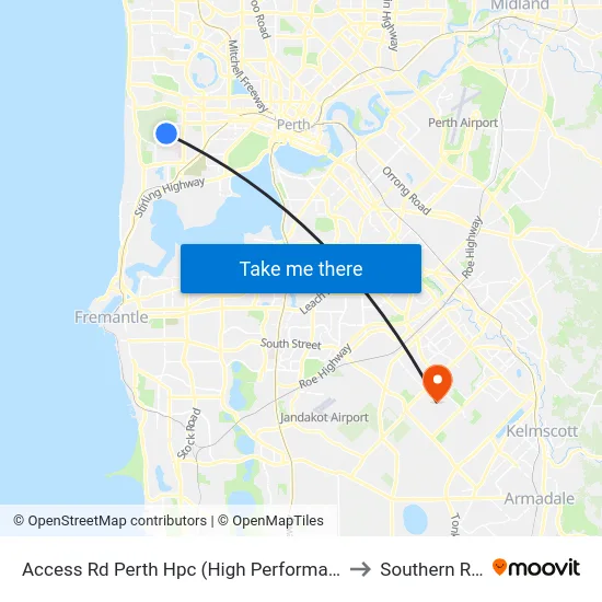 Access Rd Perth Hpc (High Performance Ctr) to Southern River map