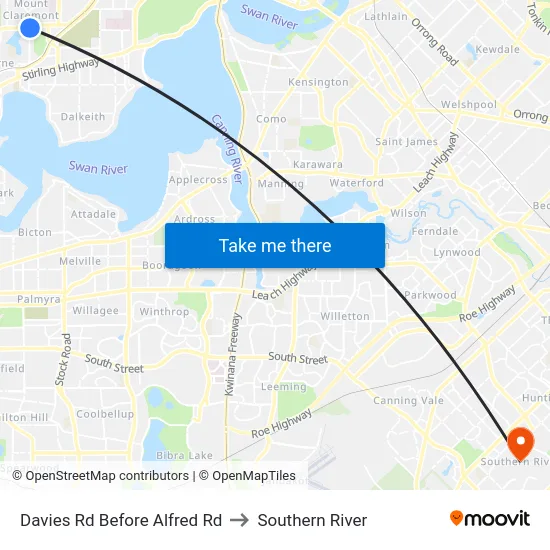 Davies Rd Before Alfred Rd to Southern River map
