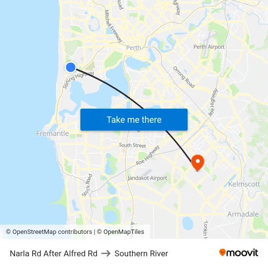 Narla Rd After Alfred Rd to Southern River map