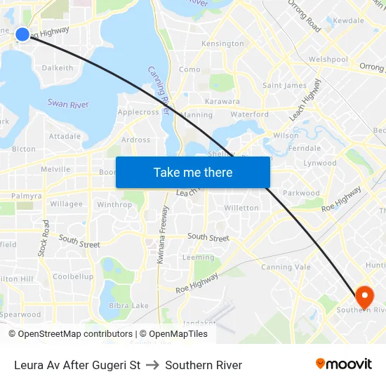 Leura Av After Gugeri St to Southern River map