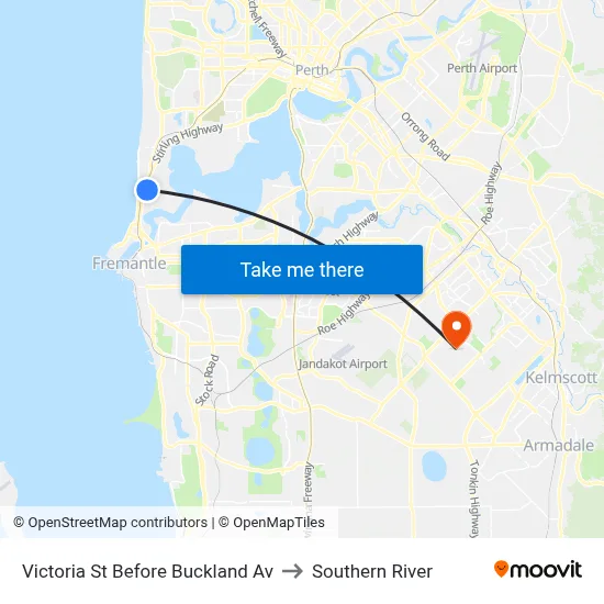 Victoria St Before Buckland Av to Southern River map