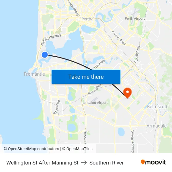 Wellington St After Manning St to Southern River map
