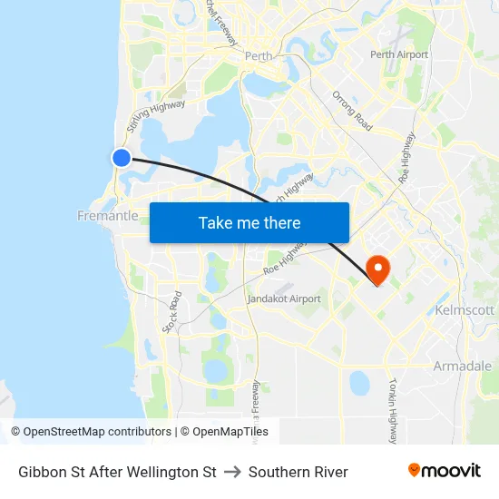 Gibbon St After Wellington St to Southern River map