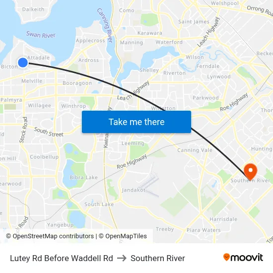 Lutey Rd Before Waddell Rd to Southern River map