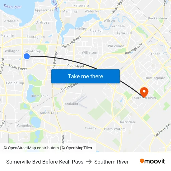 Somerville Bvd Before Keall Pass to Southern River map