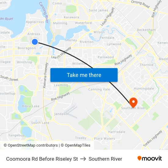 Coomoora Rd Before Riseley St to Southern River map