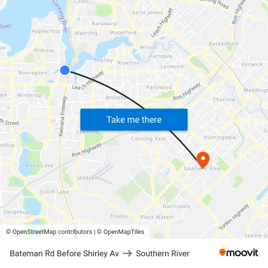 Bateman Rd Before Shirley Av to Southern River map