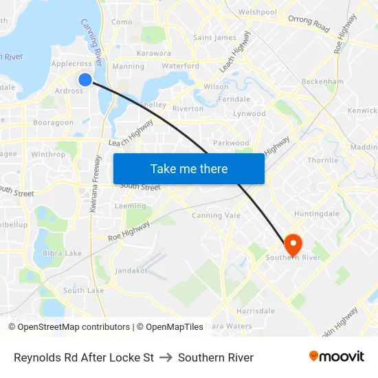 Reynolds Rd After Locke St to Southern River map